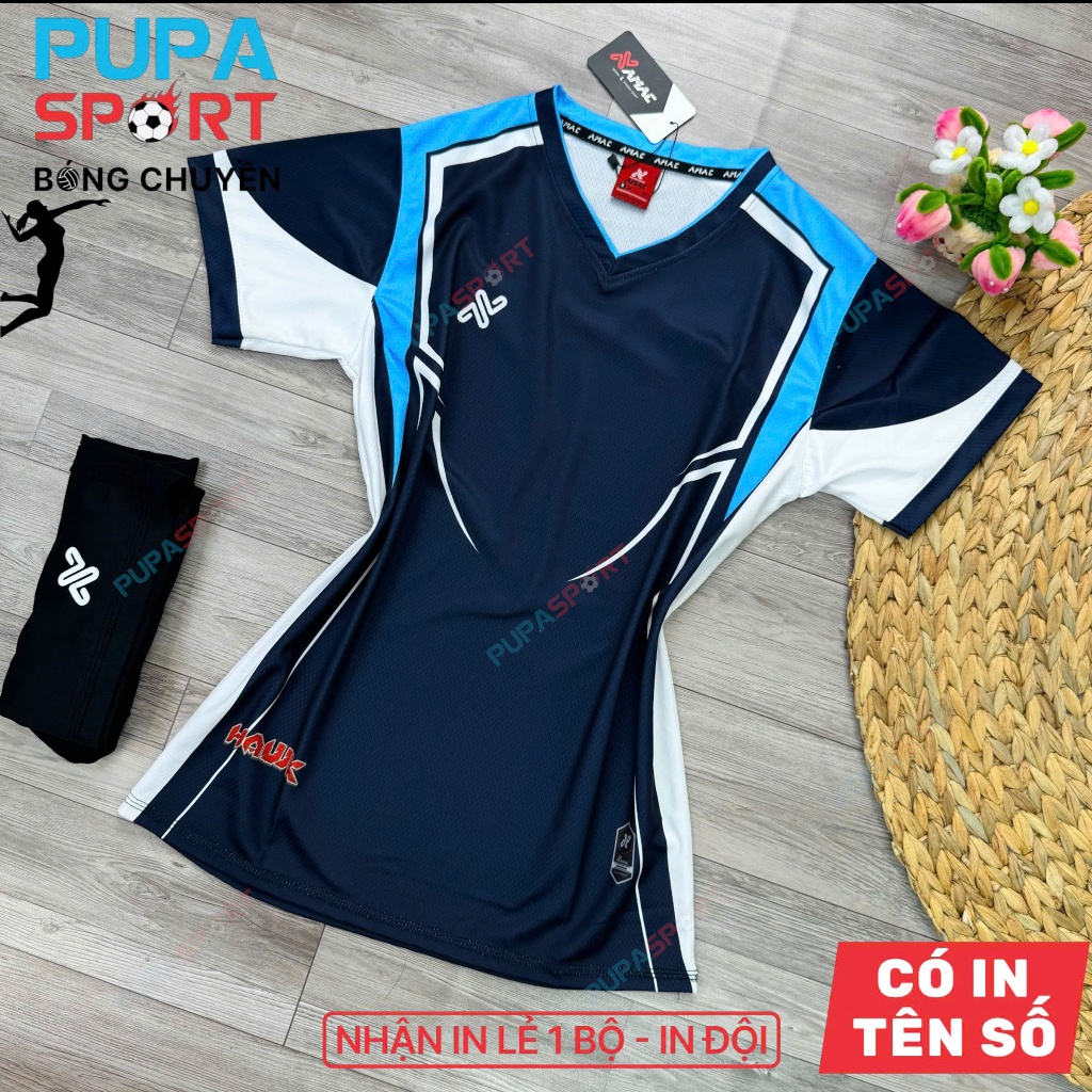 AMAC - [CHÍNH HÃNG-PupaSport] BST Quần Áo Bóng Chuyền HAWK - Màu Xanh Đen, Bóng Chuyền Nam Nữ Chính 