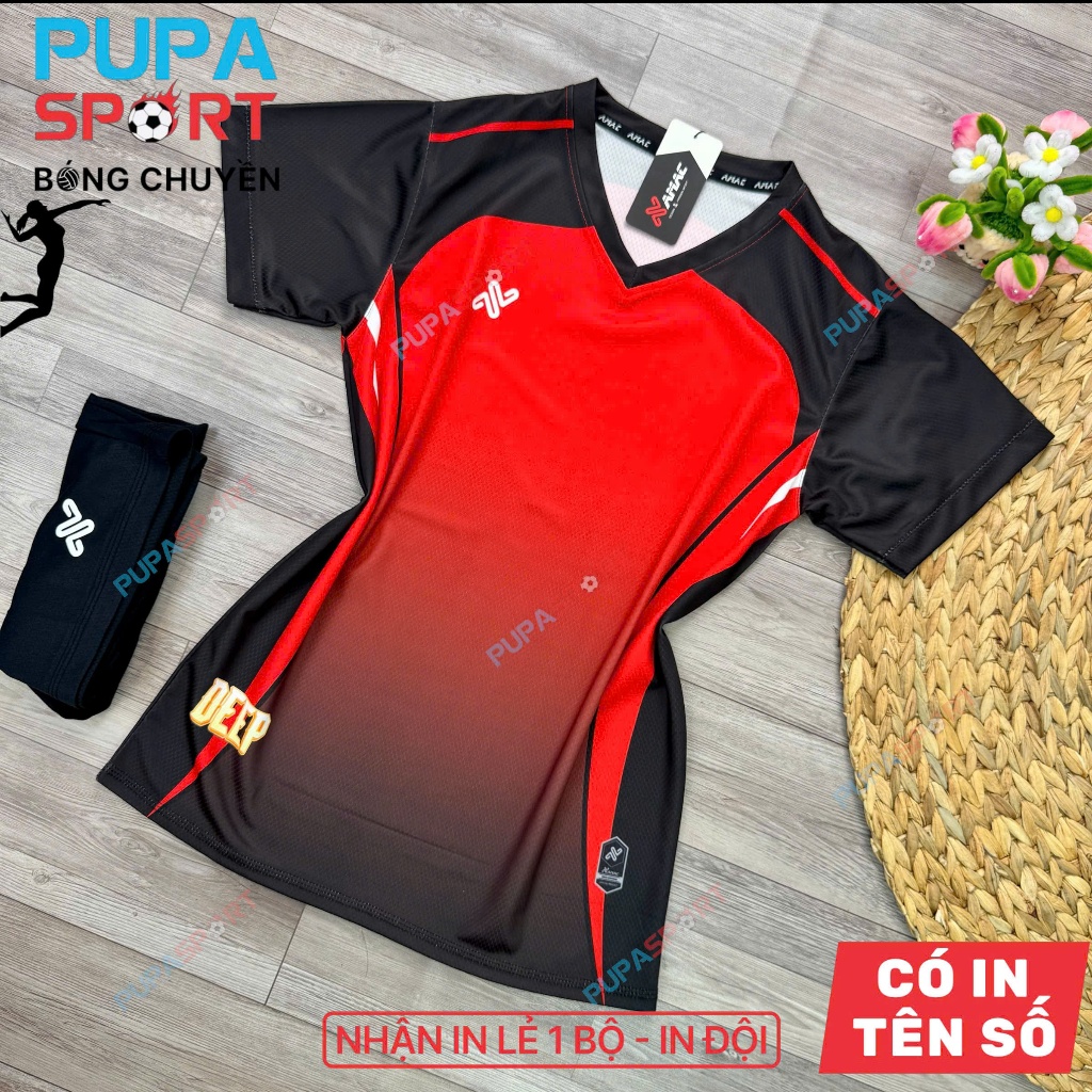 AMAC - [CHÍNH HÃNG-PupaSport] BST Quần Áo Bóng Chuyền DEEP - Màu Đỏ Đen, Bóng Đá Nam Nữ Chính Hãng A