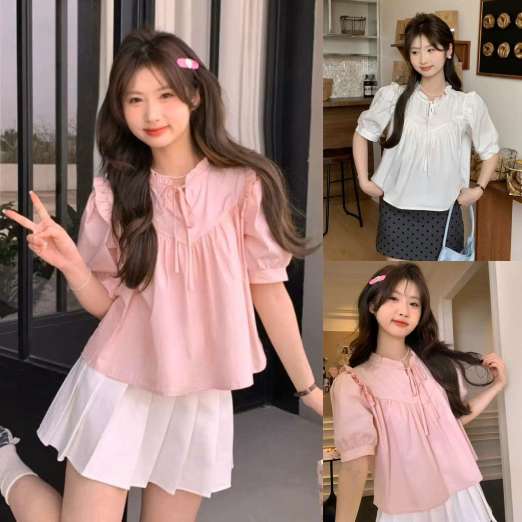 Áo babydoll chạy viền ren phối nơ dáng vừa dễ thương vô cùng TIMI SHOP BK76