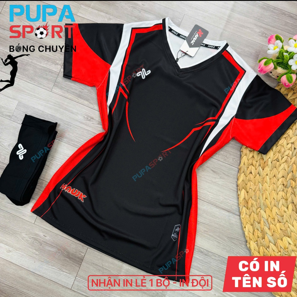 AMAC - [CHÍNH HÃNG-PupaSport] BST Quần Áo Bóng Chuyền HAWK - Màu Đỏ Đen, Bóng Đá Nam Nữ Chính Hãng A