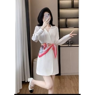 Đầm suông sơ mi kèm khăn cao cấp