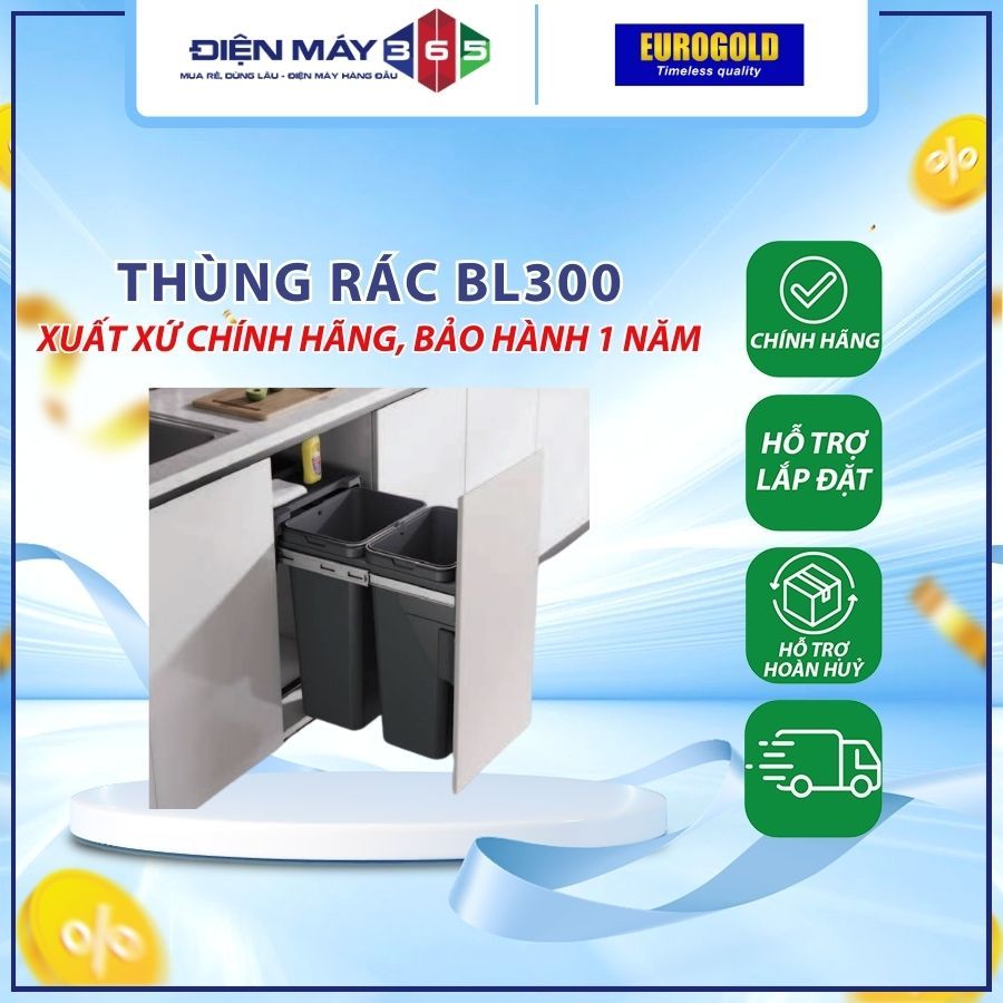 Thùng rác đôi gắn cánh âm tủ Eurogold BL300/BL400