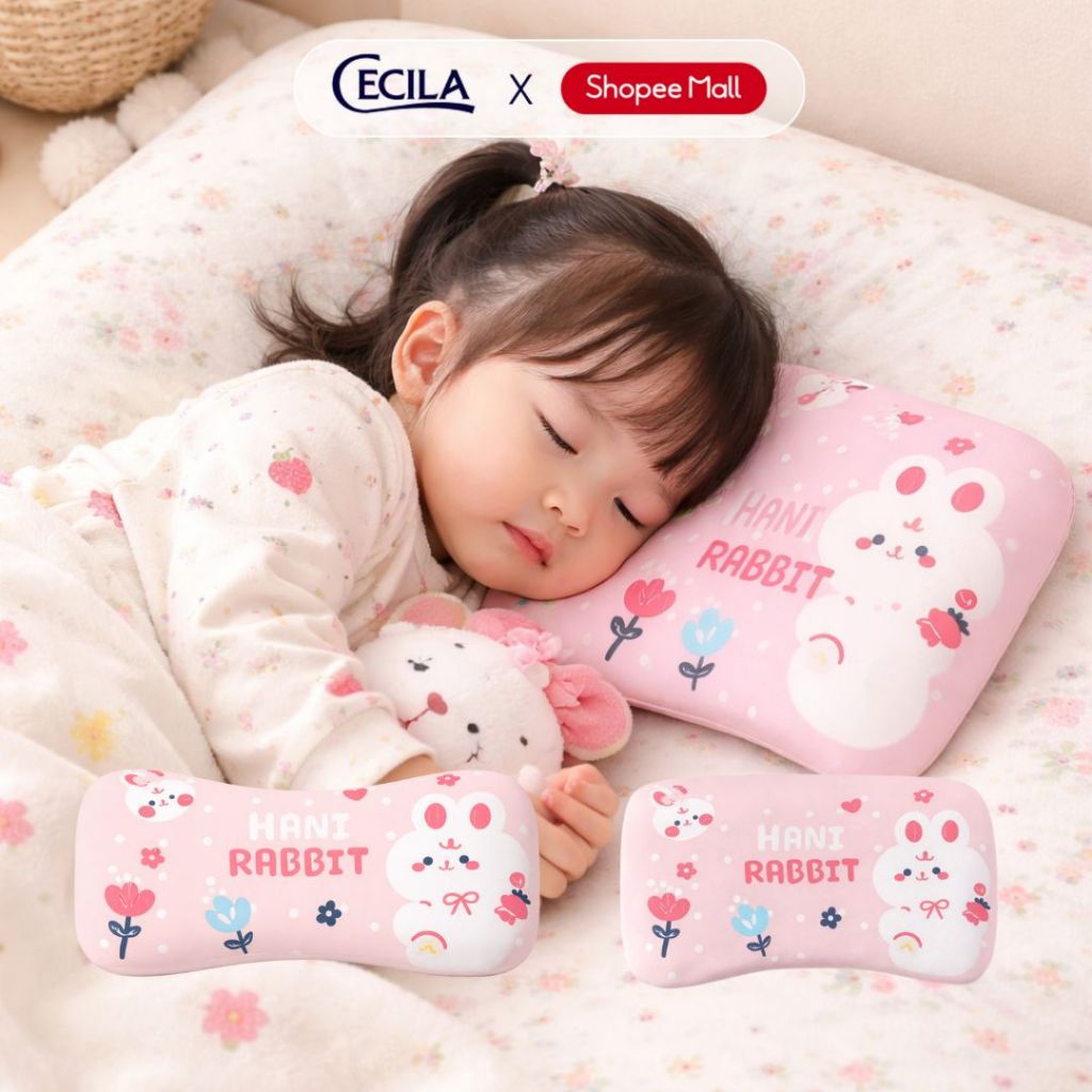 Gối cho bé 0-6 tuổi cao su non CECILA Gối Nệm Y Tế chống méo đầu, vỏ mềm mại mát lạnh