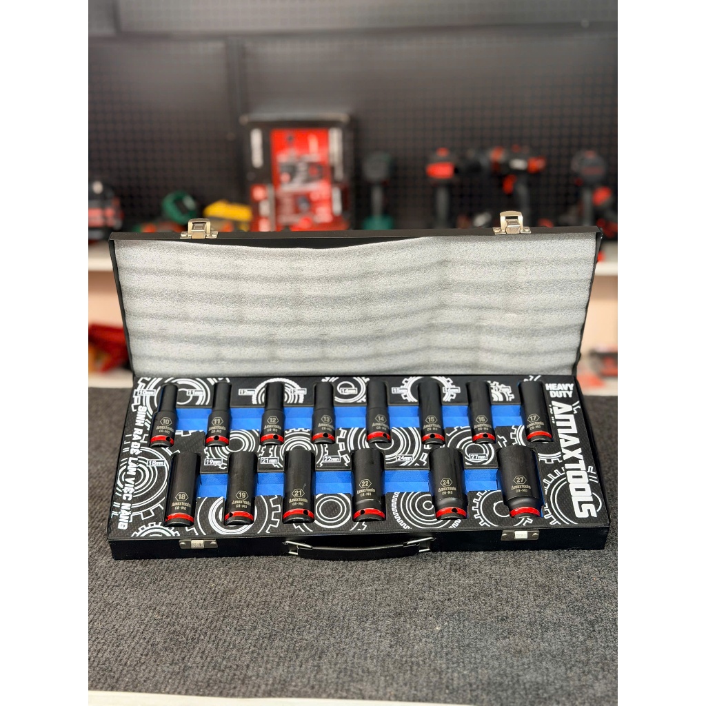 BỘ ĐẦU KHẨU SIẾT BULONG CR-MO AMAXTOOLS 1/2” – 14 CHI TIẾT [Phụ Kiện Siết Bulong]