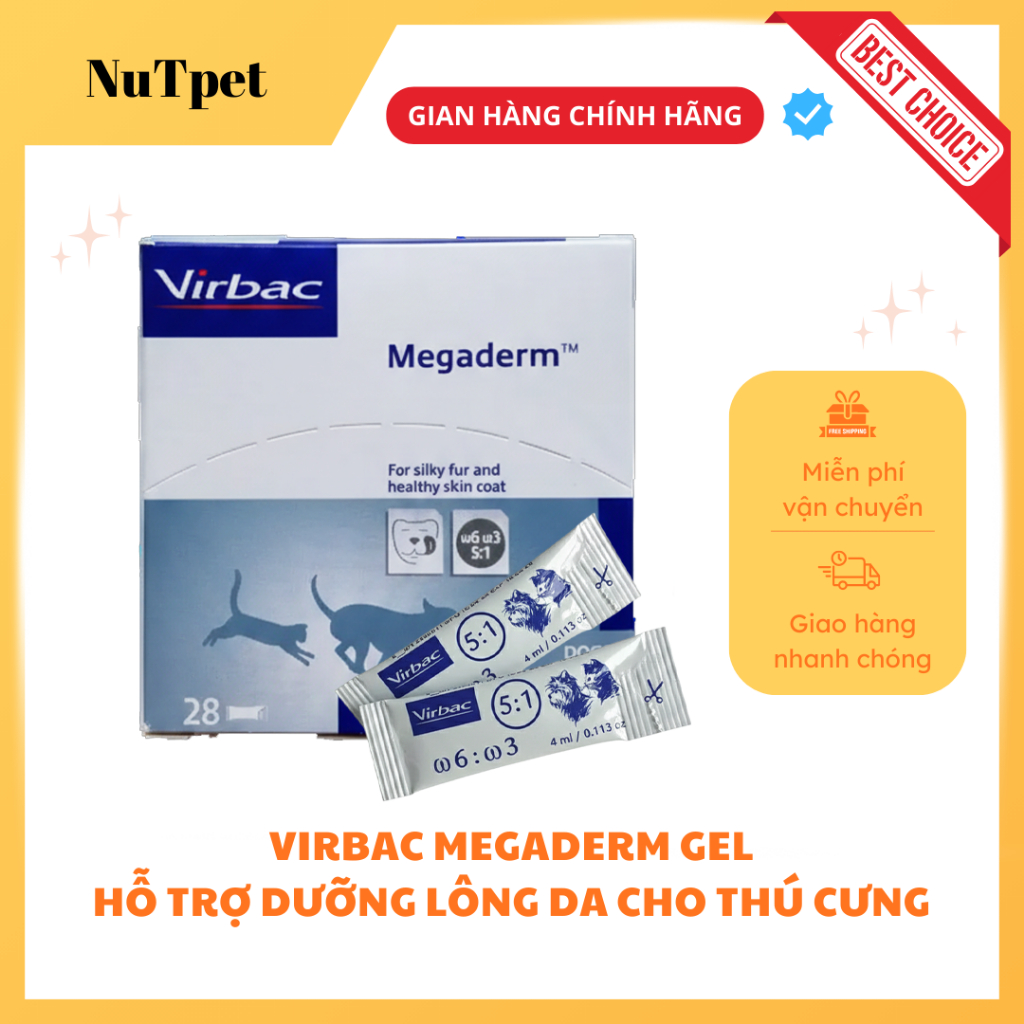 Gel dinh dưỡng cho chó mèo Megaderm 4ml, Giúp Mượt Lông, Da Và Giảm Ngứa, kích thích ngon miệng