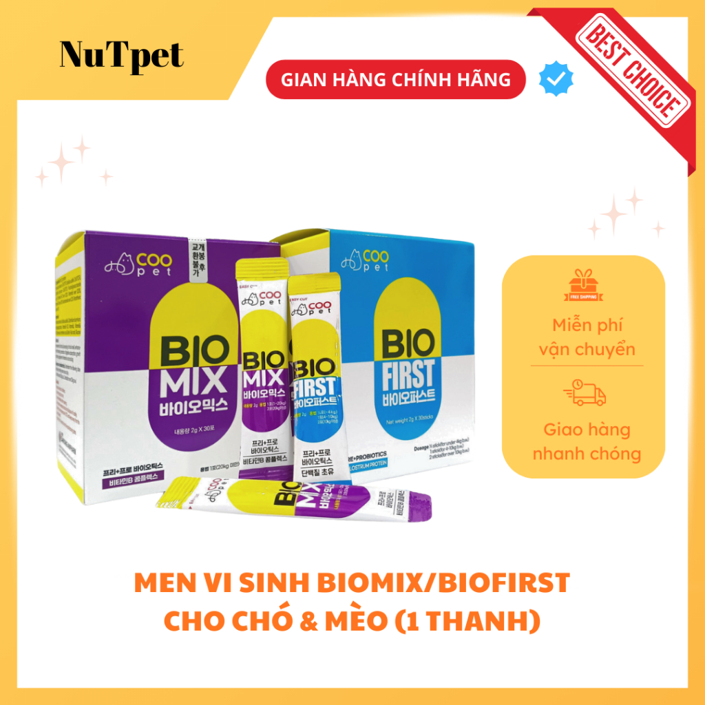 Men tiêu hóa Vi Sinh Biomix và BioFirst Hàn Quốc dành cho chó mèo, dùng cho cả chó mèo sơ sinh