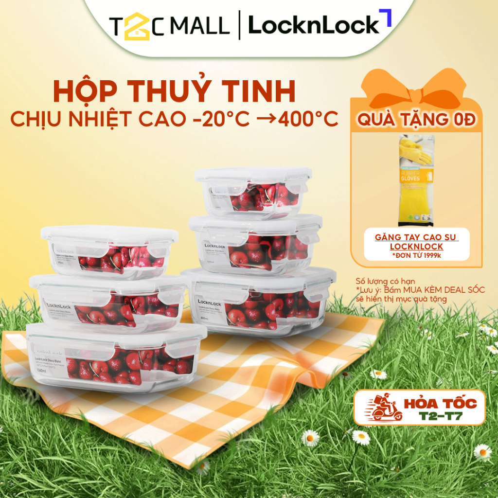 Hộp Thủy Tinh Bảo Quản Thực Phẩm LocknLock BLANC Chịu Nhiệt Cao Dùng Lò Vi Sóng LLG1101 T2CMALL