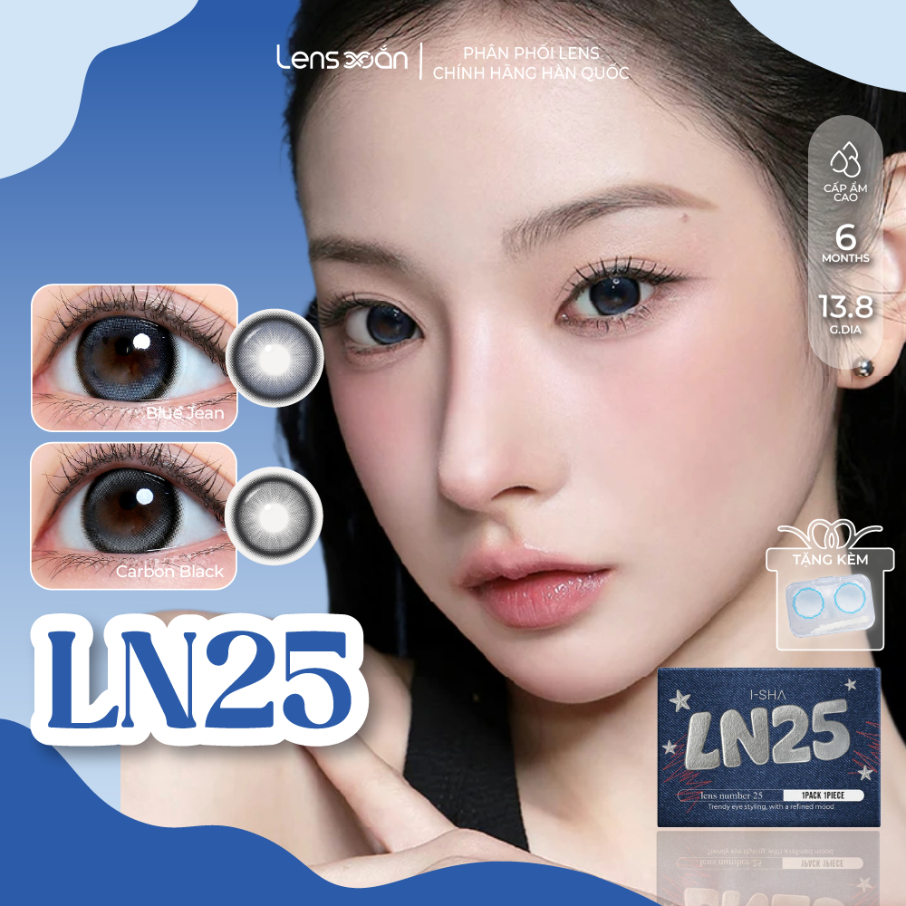 Kính áp tròng cận 6 tháng LENS XOẮN lens giãn tròng đen và xanh đậm trong Carbon Black/Blue Jean 13.