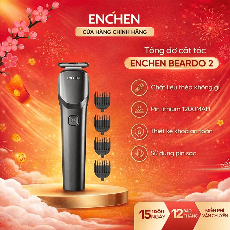 Tông đơ cắt tóc Enchen Beardo 2 với 2 tốc độ, lưỡi thép không gỉ và tặng 4 cử tạo kiểu - Bảo hành 12 tháng.
