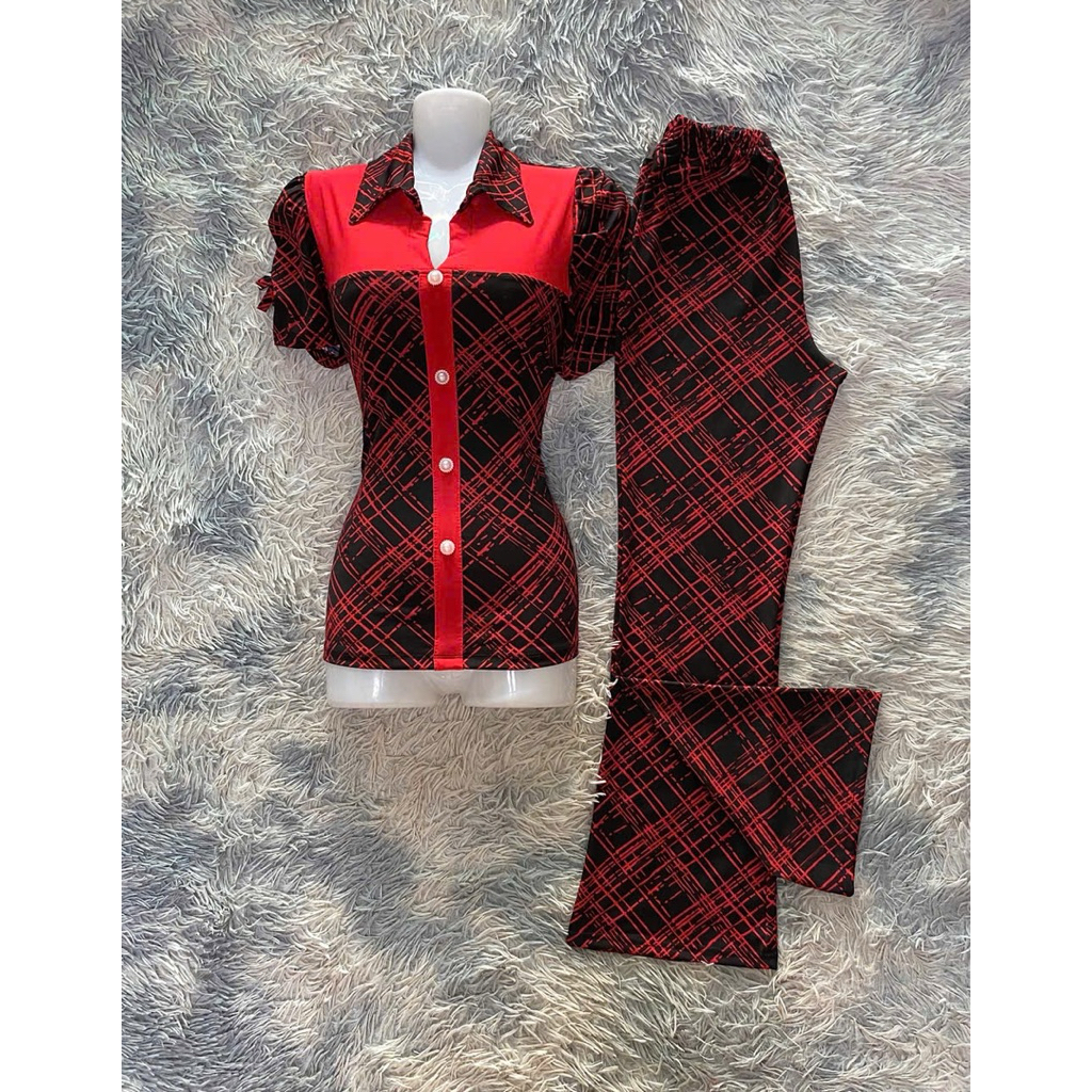 Đồ bộ cổ sơ mi quần dài ống pass