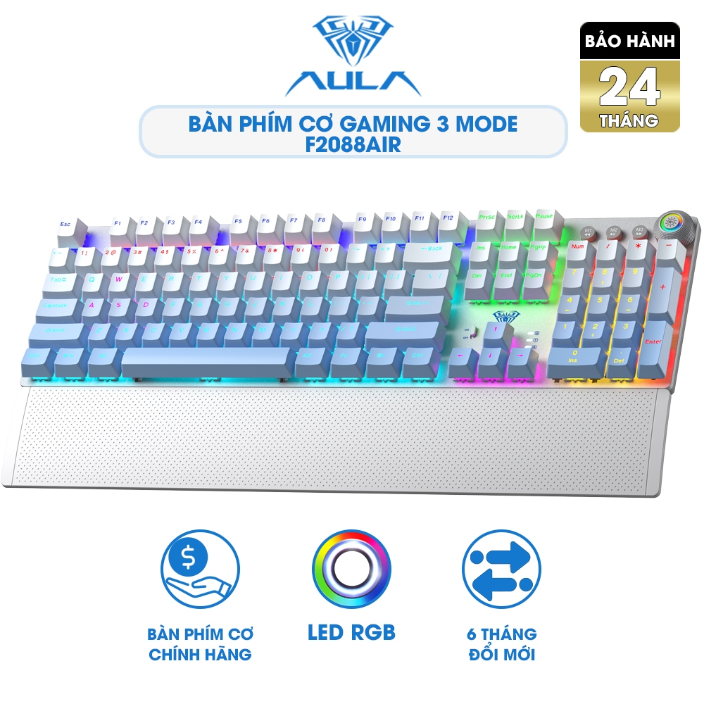 Bàn phím cơ gaming AULA F2088AIR 3 chế độ kết nối, LED RGB 16.8 triệu màu, hỗ trợ hotswap, có tặng kèm kê tay | BigBuy360 - bigbuy360.vn