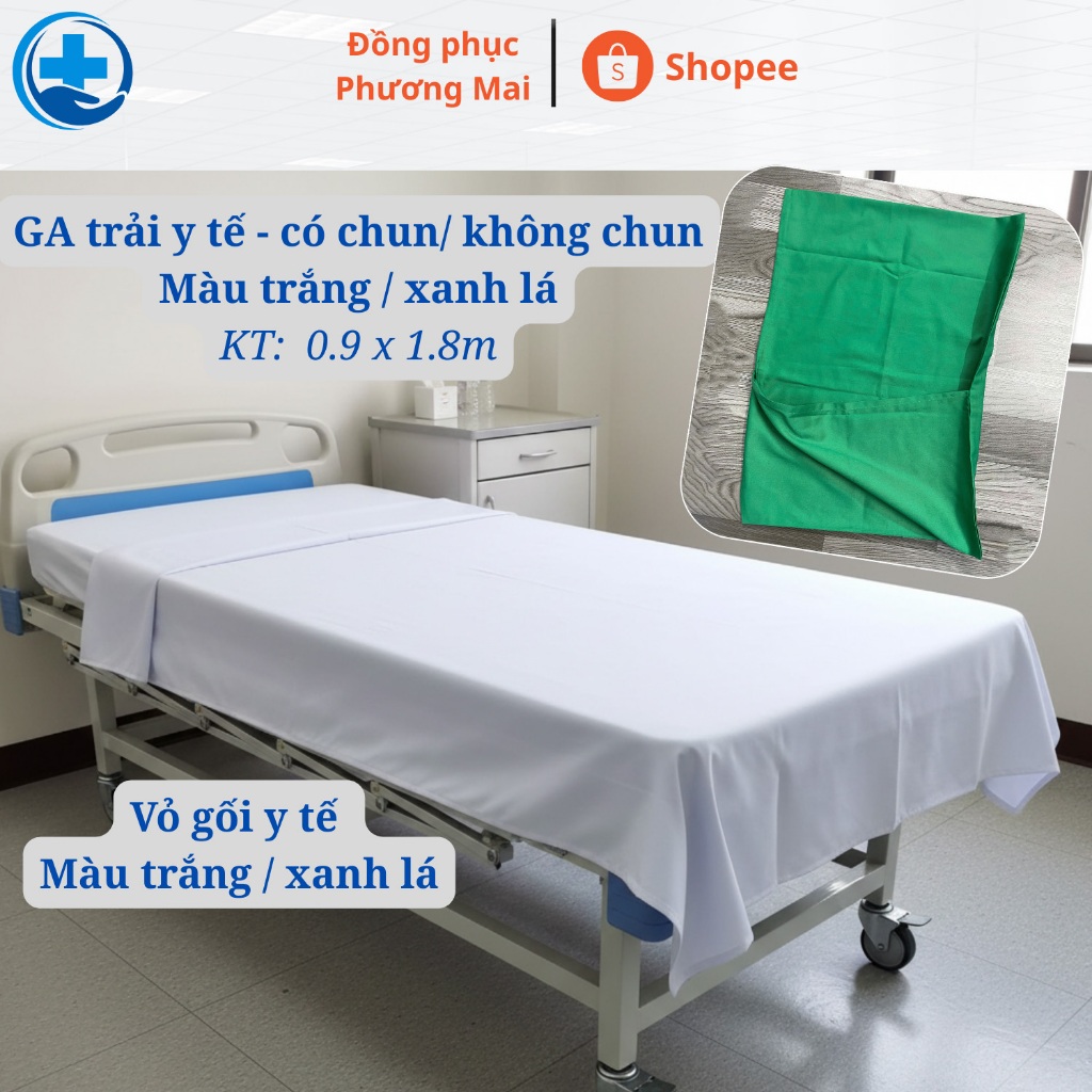 Ga giường y tế (KT 0.9x1.8m) - vỏ gối y tế, chất vải lon mịn.