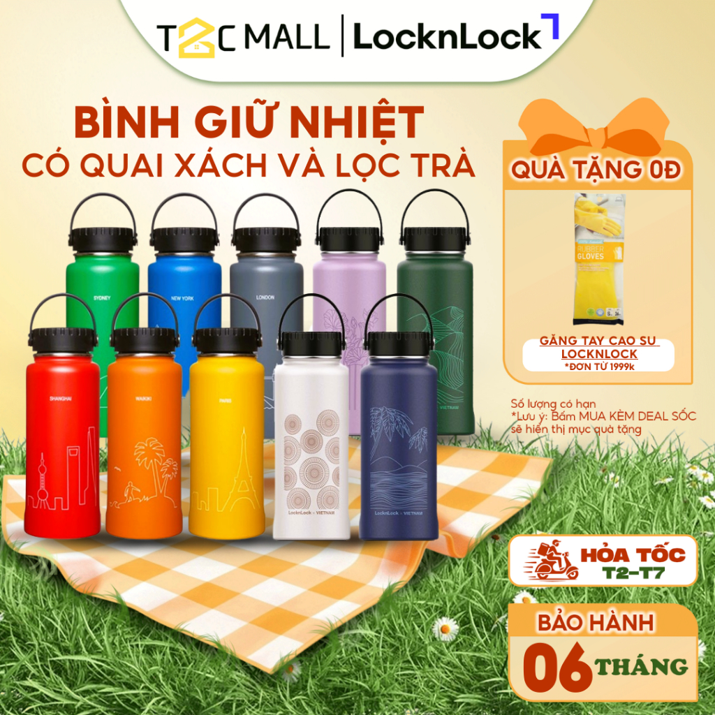 Bình Nước Giữ Nhiệt LocknLock Chính Hãng Có Ống Hút, Lọc Trà Cỡ To Có Quai Xách LHC4160 T2C Mall
