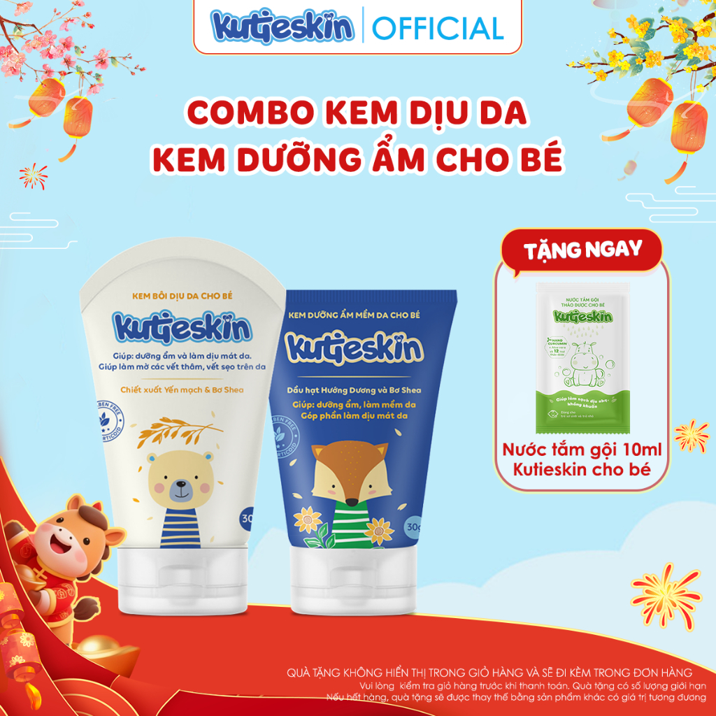Combo Kem dưỡng ẩm và Kem dịu da Kutieskin cho bé - KAM02+KDD02