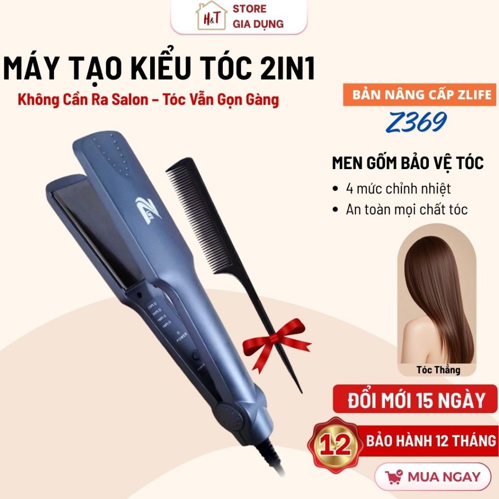Máy duỗi ép tóc Zlife Z369, Máy kẹp tóc giúp thẳng tóc 4 mức chỉnh nhiệt không gây hư tổn, an toàn