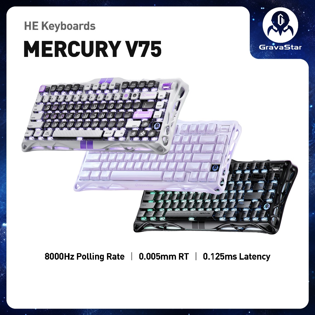 Bàn phím cơ Gaming Gravastar Mercury V75 Magnetic Switch HE Rapid Trigger - 8000Hz Polling, RT 0.005