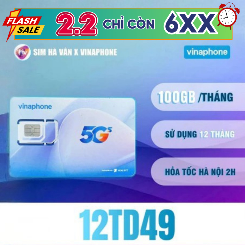 Sim Vina 5G 12TD49, sử dụng 100G tốc độ cao trong vòng 12 tháng, năm sau ra hạn 490k/ năm - SIMCORE