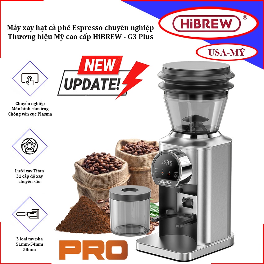 NEW - Máy xay hạt cà phê Espresso chuyên nghiệp. Thương hiệu Mỹ cao cấp HiBREW - G3 Plus