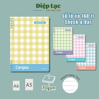 Sổ lò xo A5 Campus 2 đầu hạn chế cấn tay khi viết BST Check&Bar 160tr KẺ NGANG vpp Diệp Lạc