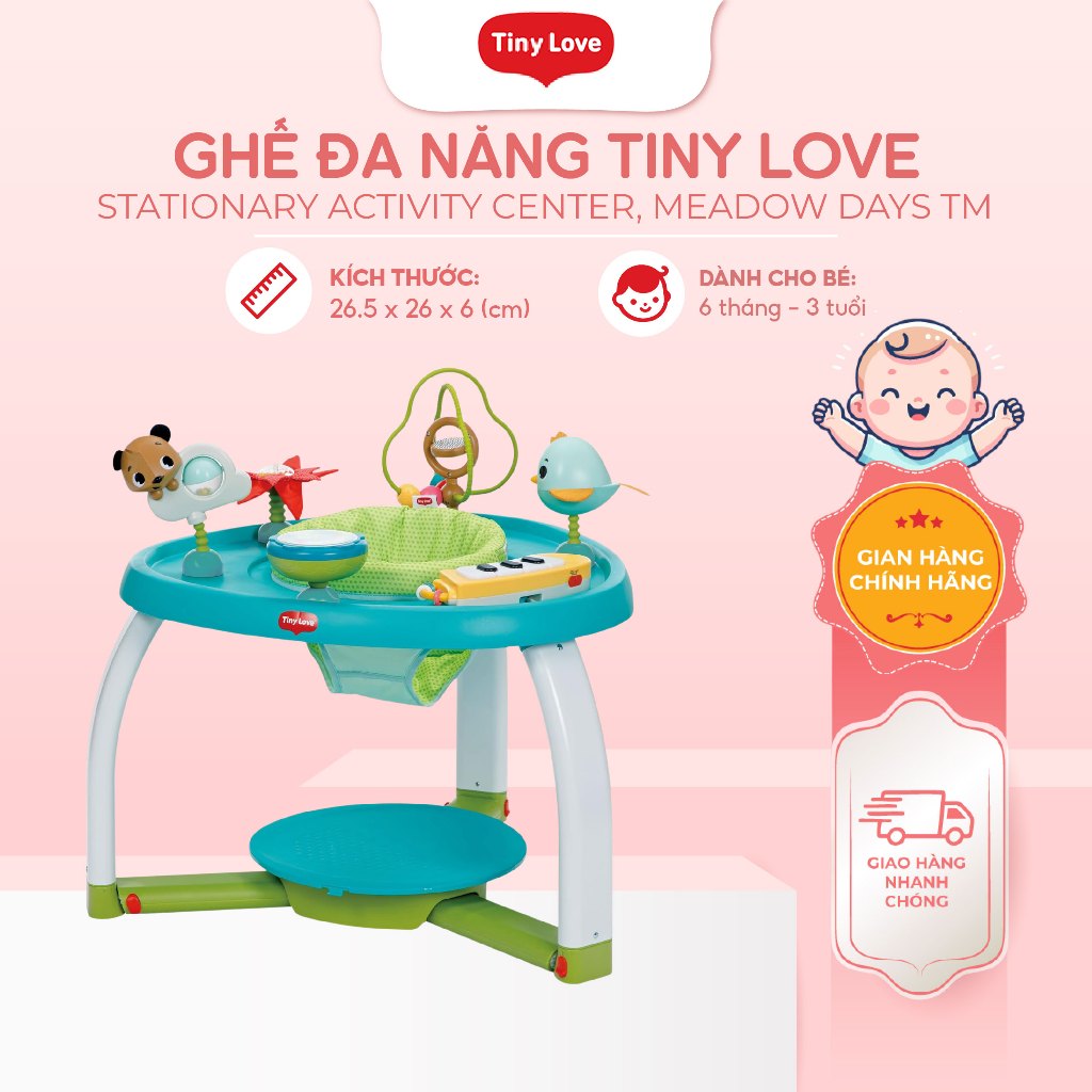 Ghế Đa Năng Tiny Love Stationary Activity Center Meadow Days Cho Bé, Hỗ Trợ Tập Đứng, Nhún Và Bàn Ch