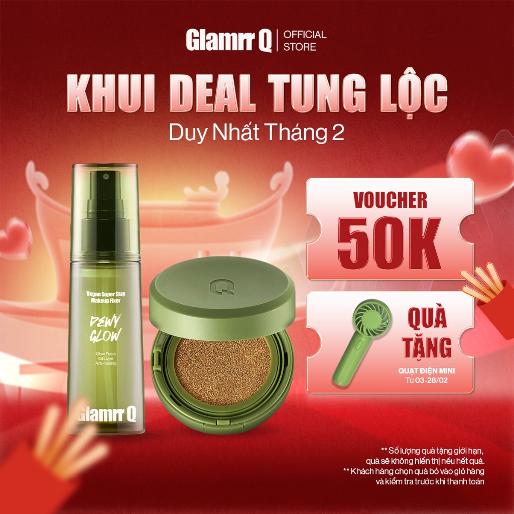 【COMBO TẶNG 01 QUÀ】Combo Glamrr Q Cushion &  Xịt Khóa Nền Cố Định Glamrr Q Vegan Super Stay Makeup F