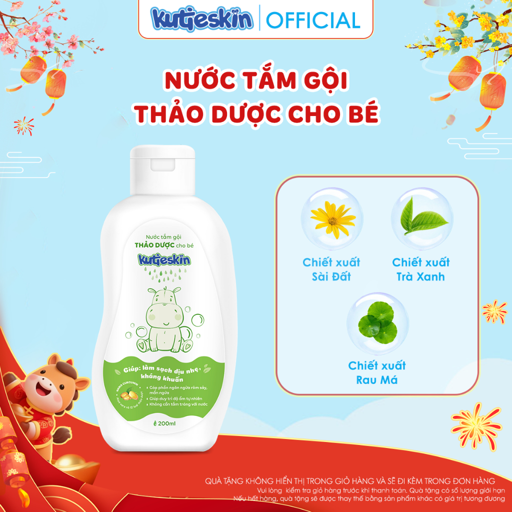 Nước tắm gội thảo dược cho bé Kutieskin 200ml/ 500ml