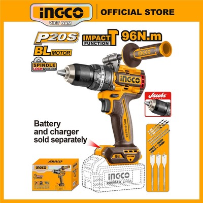Máy khoan pin 3 chức năng INGCO CIDLI209686 FULL BỘ | BODY CIDLI209685 20V motor không chổi than 96Nm đầu kẹp Jacobs