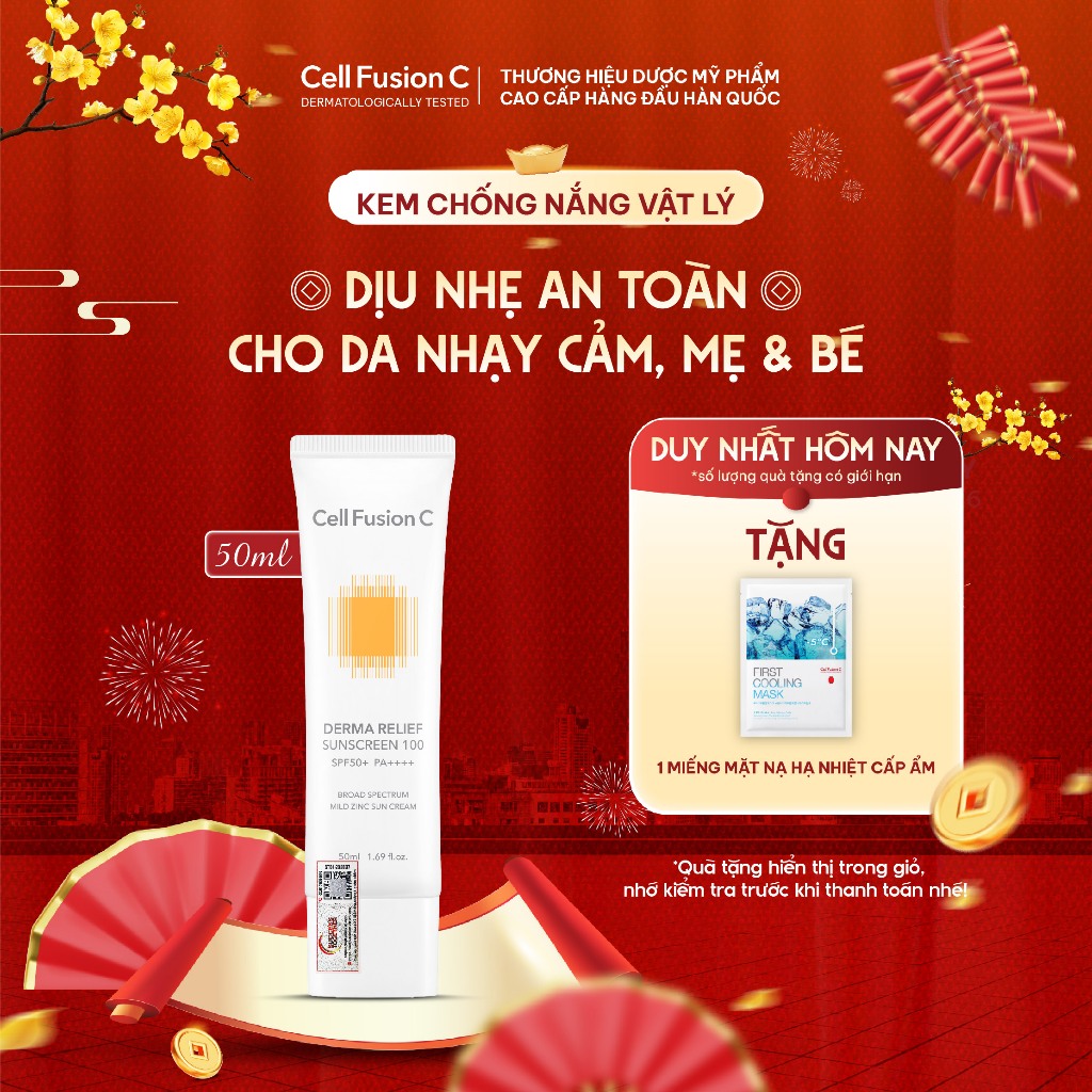 Kem Chống Nắng Thuần Vật Lý An Toàn Cho Mẹ Bầu & Em Bé Cell Fusion C Derma Relief Sunscreen 100 SPF 
