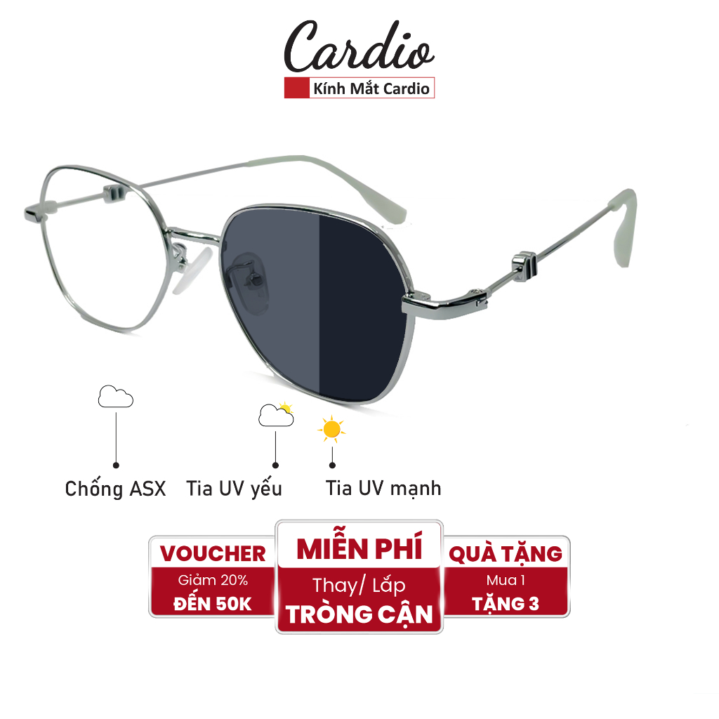 Gọng Kính Thời Trang Cá Tính Cardio, Gọng Kính Cận Kim Loại Cao Cấp Có Đổi Màu Chống UV CARDIO C108