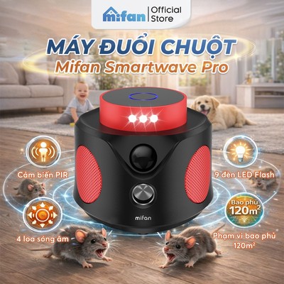 Máy Đuổi Chuột Cao Cấp Mifan SmartWave Pro 360° – 4 Loa Siêu Âm Đổi Tần Tự Động, Cảm Biến PIR, Đèn Flash | BH 12 Tháng