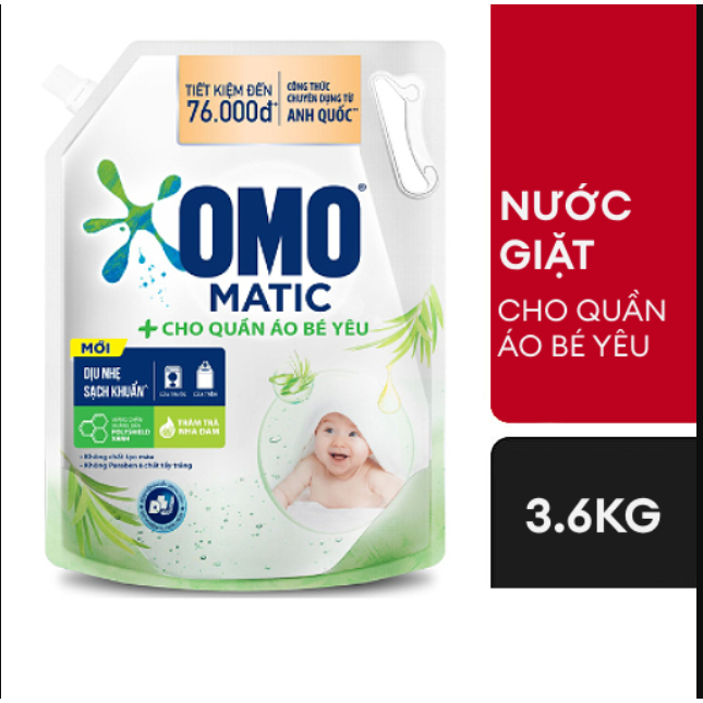 Nước Giặt OMO Matic Cho Quần Áo Bé Yêu Túi 3.6kg – Dịu Nhẹ, An Tâm Cho Bé