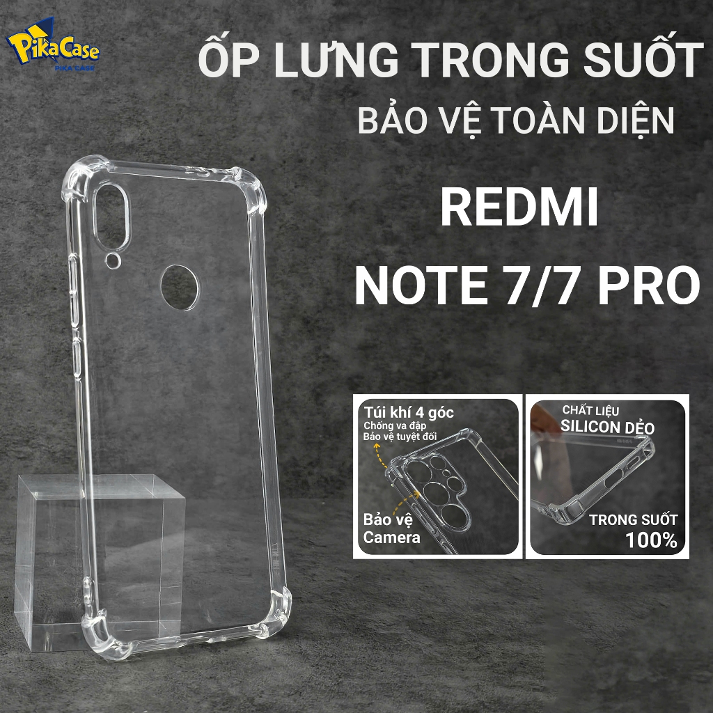 Ốp lưng Redmi Redmi Note 7, Redmi 7, Note 7 Pro Pikacase trơn trong suốt | Ốp điện thoại Xiaomi dẻo bảo vệ camera đt