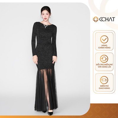 Đầm Nữ 𝐂𝐂𝐇𝐀𝐓 Dáng Ôm Velwet Shadow Cổ Thuyền Chất Liệu Mềm Mại Cao Cấp 25VDC2018XT