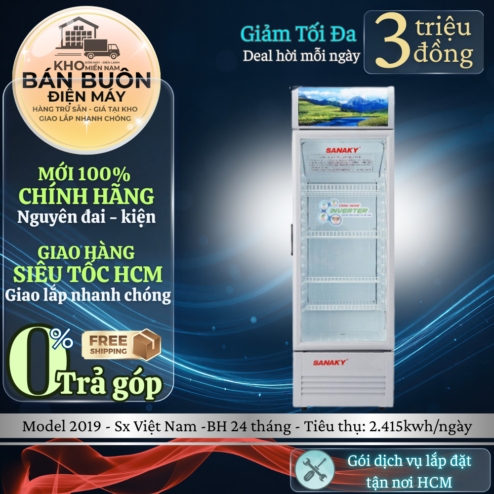 VH-408K3L Tủ mát Inverter Sanaky – 400L, 1 cánh kính, tiết kiệm điện, chống đọng sương | VH-408K3L