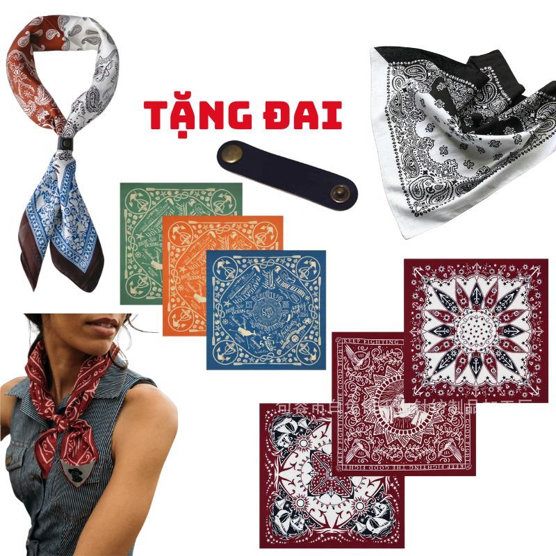 Khăn bandana vintage màu xanh cam - Khăn turban đội đầu Song An Eco
