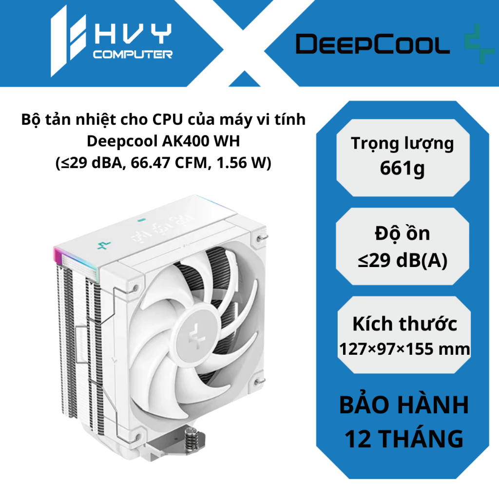 Bộ tản nhiệt cho CPU của máy vi tính Deepcool AK400 WH (≤29 dBA, 66.47 CFM, 1.56 W)-Hàng chính hãng