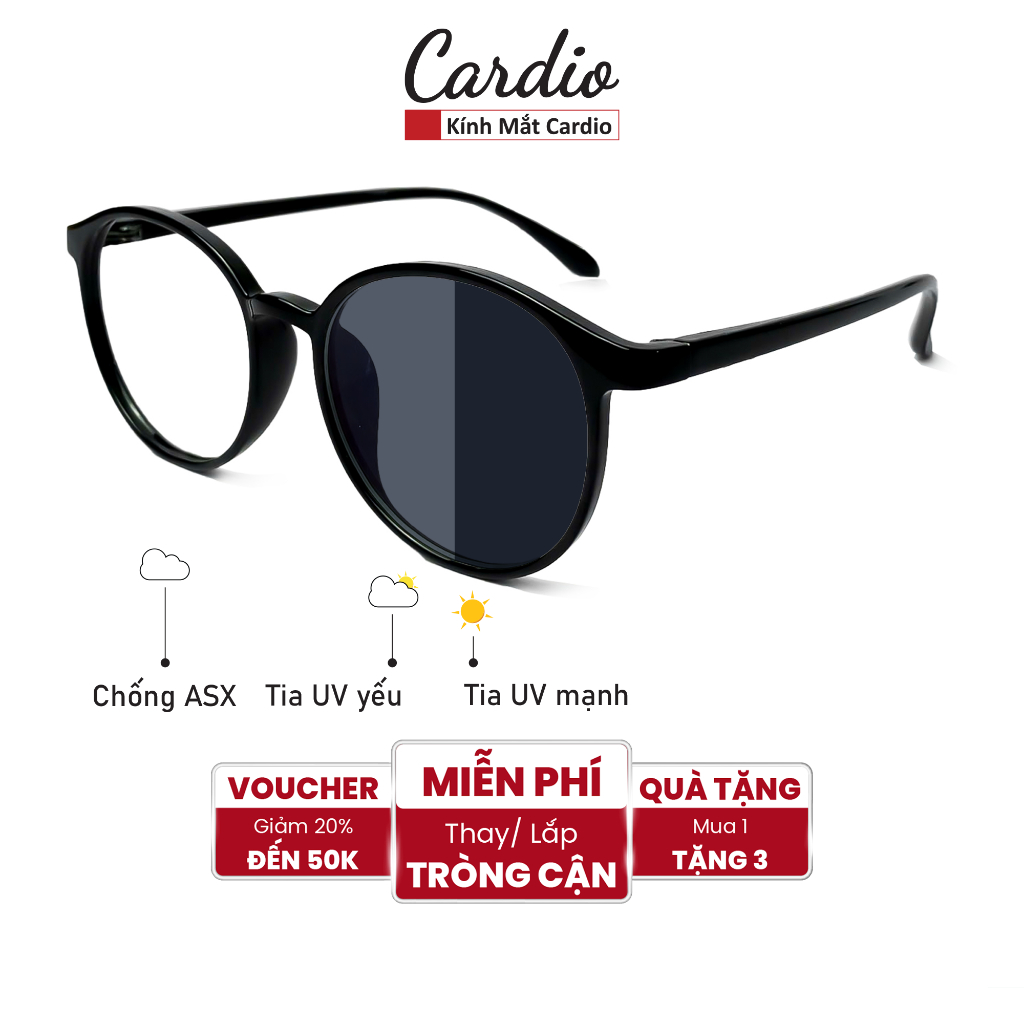 Gọng Kính Đổi Màu Gọng Nhựa Cardio Dáng Tròn Basic, Kính Cận Đổi Màu Chống UV Có Độ Sẵn CARDIO C14