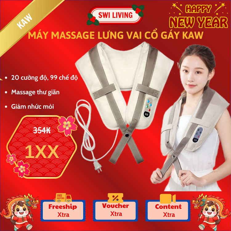 Máy massage đấm lưng vai cổ gáy KAW/SWI, Đai Massage Cổ Vai Gáy Giảm Mệt Mỏi Căng Thẳng, Massage nhiều vị trí khác nhau