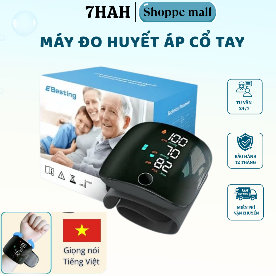 Máy đo huyết áp cổ tay YATASMART sạc pin cảm ứng màn hình sắc nét giọng nói tiếng việt bảo hành 12 tháng