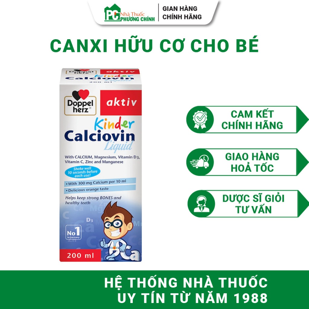 Canxi Hữu Cơ Cho Bé Doppelherz Kinder Calciovin Liquid - Hỗ Trợ Xương Chắc Khỏe, Trẻ Cao Lớn 200ml