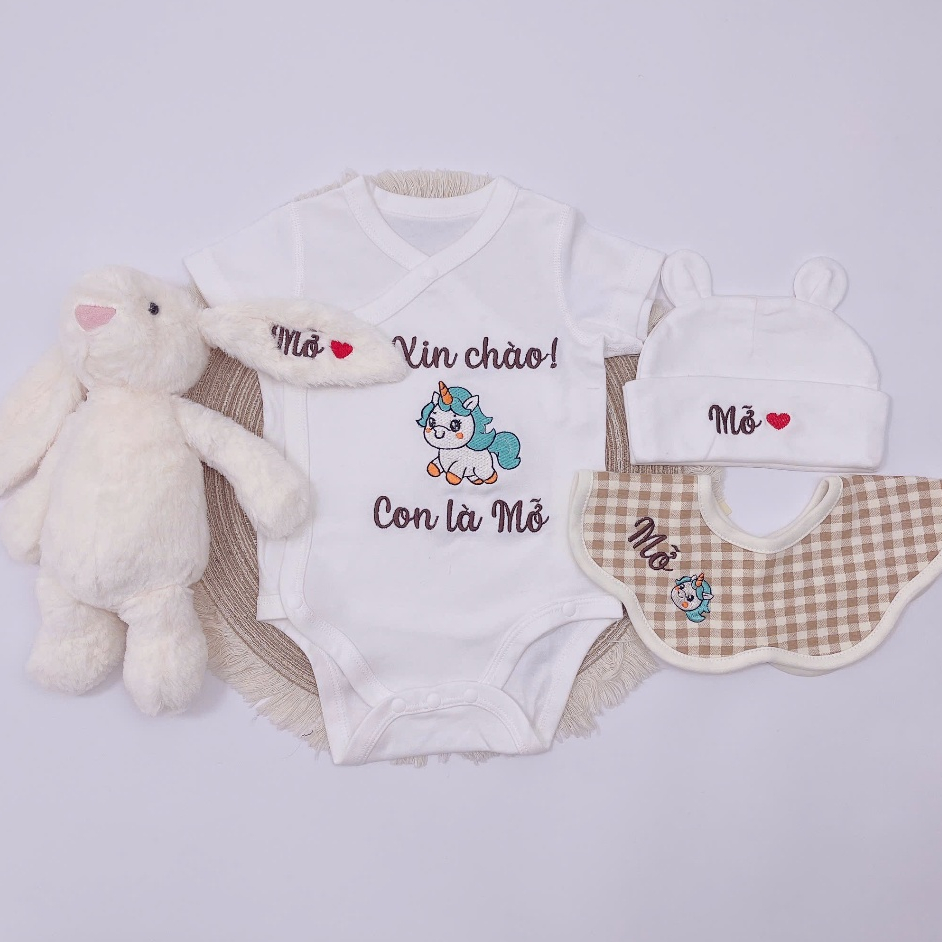 Set Quà Tặng Combo Thỏ, Body suit, Yếm bunny Quà Tặng Đầy Tháng Cho Bé Yêu