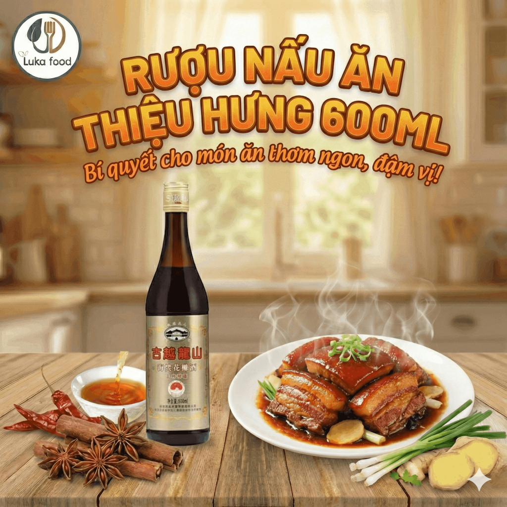 Rượu Nấu Ăn Thiệu Hưng Cổ Nguyệt 600ml - Khử Mùi Tanh, Ướp Thịt Nướng,  Làm Lạp Xưởng, Kho Cá Chuẩn 