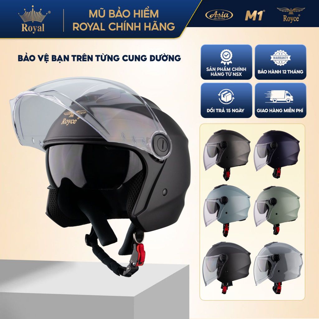 Mũ Bảo Hiểm 3/4 Royce XH01 Có 2 Kính – Chính Hãng – Cho Nam Nữ Đi Xe Máy – Bảo Hành 12 Tháng