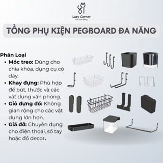 | LC12 | Tổng Phụ Kiện PegBoard Đa Năng Treo Đồ Móc Treo Cho Bảng Lỗ Thon Dài | Lazy Corner
