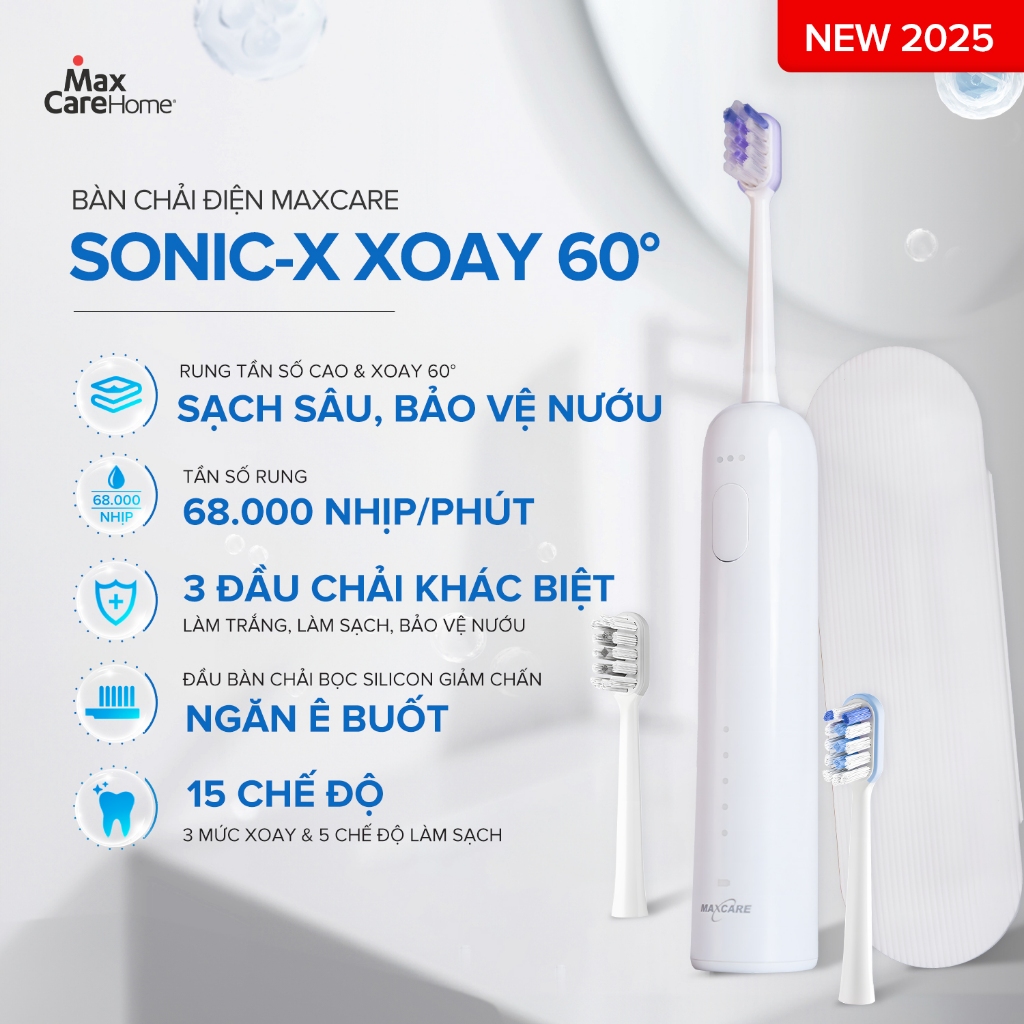 Bàn Chải Điện Sóng Âm Maxcare Sonic X Xoay 60 Độ & Hera Whitening Cao Cấp Sấy Khô,Diệt Khuẩn Bằng UV | BigBuy360 - bigbuy360.vn