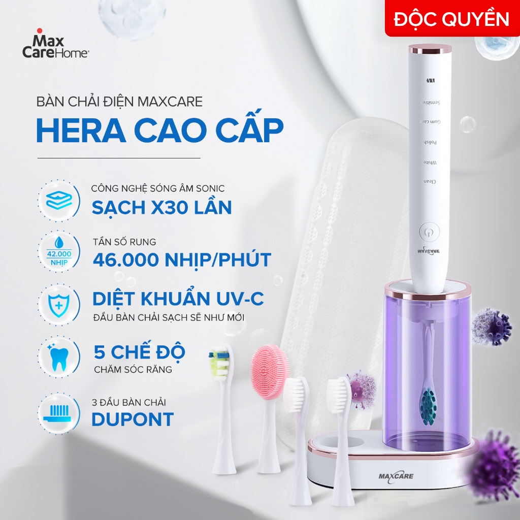 Bàn Chải Điện Sóng Âm Maxcare Sonic X Xoay 60 Độ & Hera Whitening Cao Cấp Sấy Khô,Diệt Khuẩn Bằng UV | BigBuy360 - bigbuy360.vn