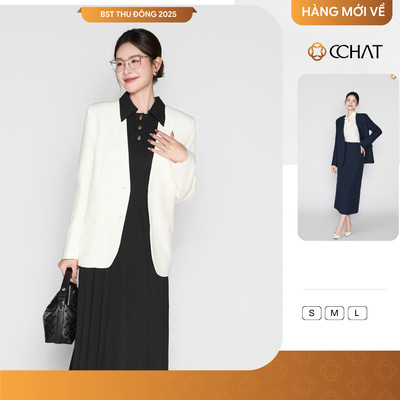 Áo Blazer Nữ 𝐂𝐂𝐇𝐀𝐓 Dáng Suông Albani Cổ V Vạt Tròn Chất Liệu Tuytsi Cao Cấp 25EHD2005ST