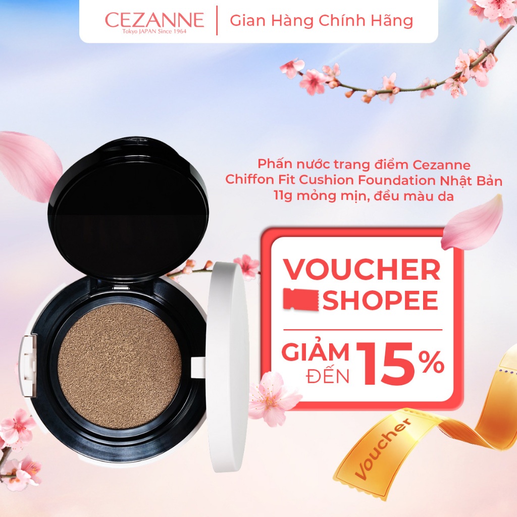 Phấn nước trang điểm mỏng mịn, đều màu da Cezanne Chiffon Fit Cushion Foundation Nhật Bản 11g