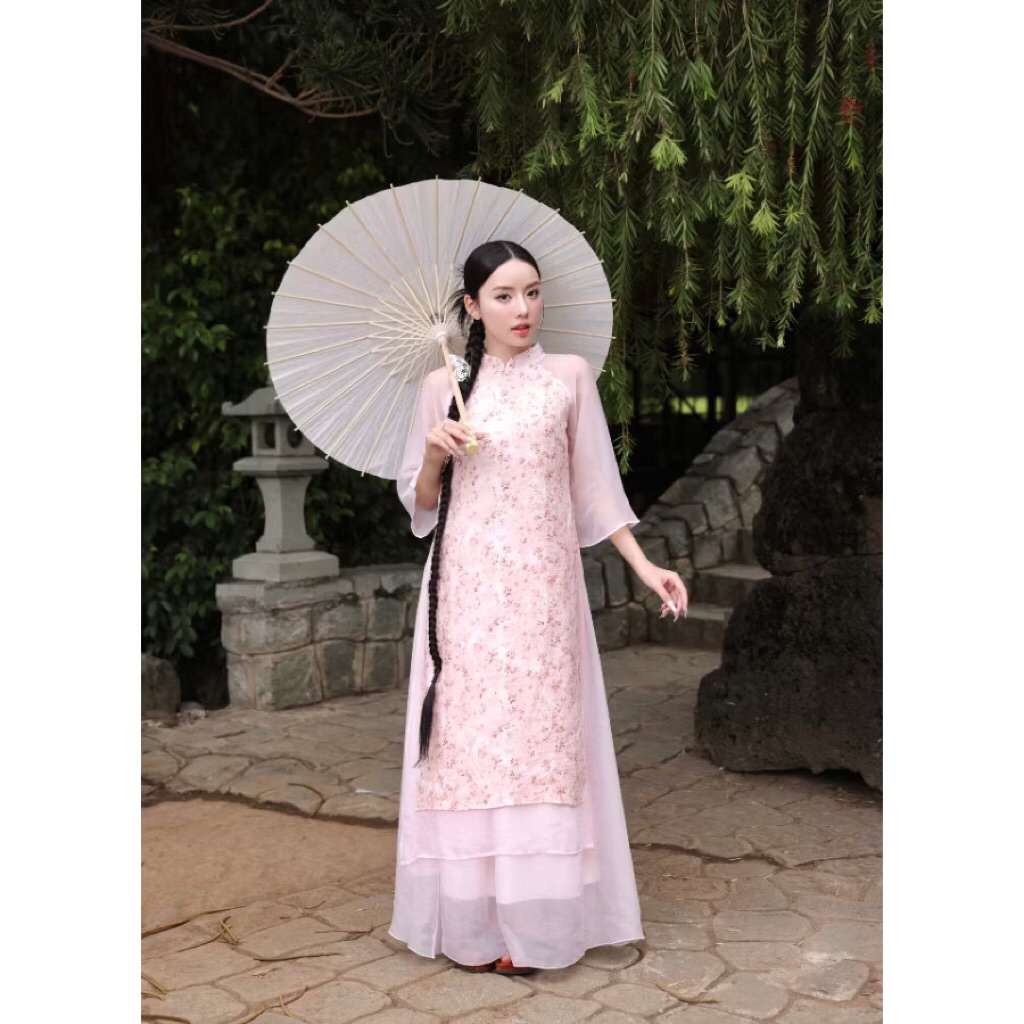 [Thanh lý] Áo Dài Nữ Kèm Chân Váy S26 Wepretty Clothes Phối Vải Tơ Mềm - Áo Dài Tết Thiên Anh