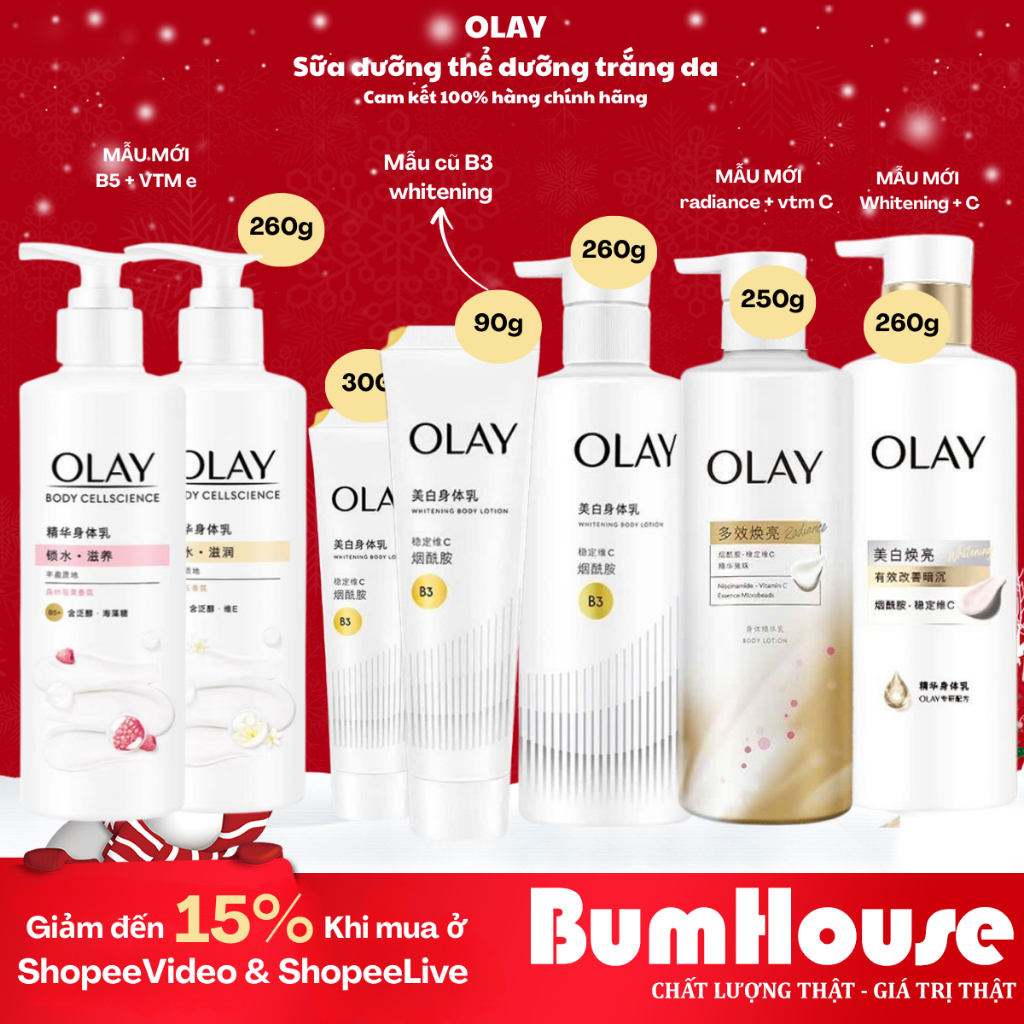 Sữa Dưỡng Thể OLAY B3+ Optics Glow & Radiance Vitamin C Dưỡng Trắng Da, Mờ Thâm